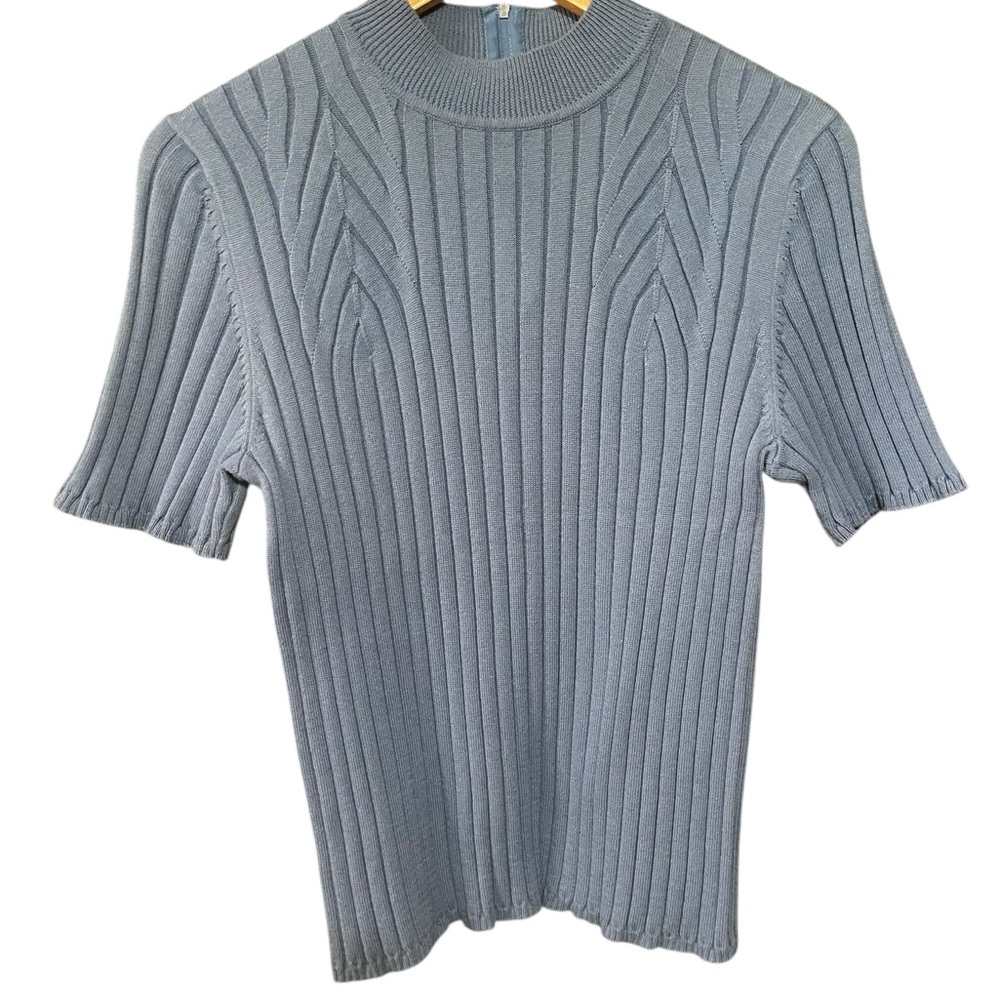 Blue Fitted Ribbed Blouse - Picture 2 of 3